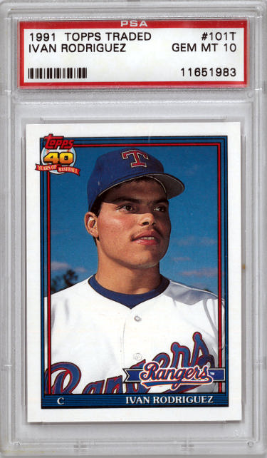 Ivan Rodriguez 1991 Topps Traded Rookie Card (RC) #101T- PSA Graded 10 Gem Mint (Texas Rangers)-Powers Sports Memorabilia