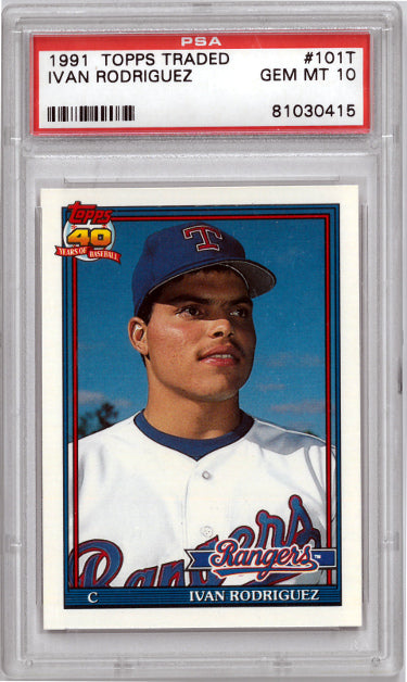 Ivan Rodriguez 1991 Topps Traded Rookie Card (RC) #101T- PSA Graded 10 Gem Mint (Texas Rangers) - CTBL_032999-Powers Sports Memorabilia