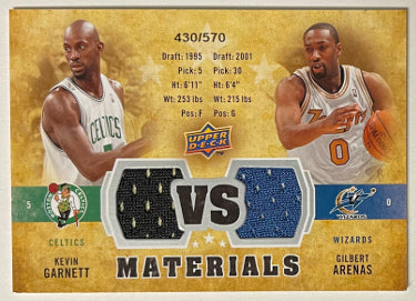 Kevin Garnett & Gilbert Arenas 2009-10 Upper Deck VS Materials Game Used Card #WC-OH- 430/570 (Celtics/Wizards)-Powers Sports Memorabilia