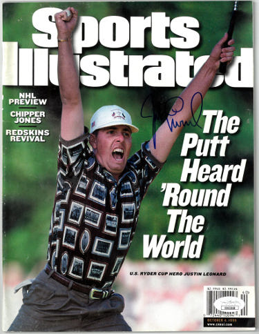 Justin Leonard Autographed Sports Illustrated Full Magazine 10/4/1999- JSA #EE63268 (No Label/Ryder Cup)-Powers Sports Memorabilia