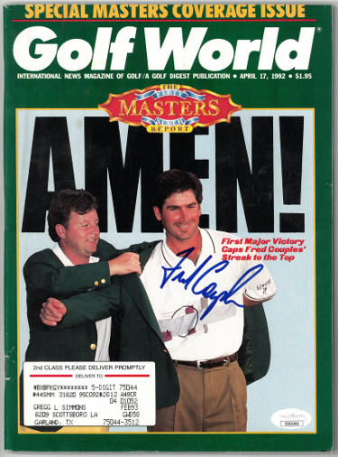 Fred Couples Autographed Golf World Full Magazine 4/17/1992- JSA #EE63343 (Masters @ Augusta)-Powers Sports Memorabilia