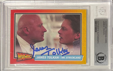 James Tolkan Autographed Back to the Future Mr. Stickland Custom Trading Card- BAS/Beckett Encapsulated (w/ Michael J. Fox)-Powers Sports Memorabilia