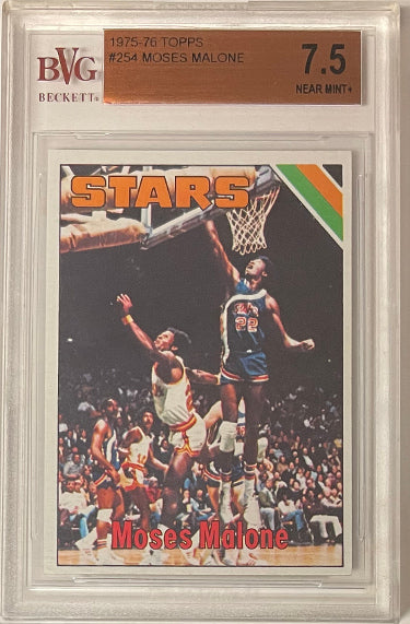 Moses Malone 1975-76 Topps Card #254- BVG Graded 7.5 Near Mint+ (Subgrades/Utah Stars)-Powers Sports Memorabilia
