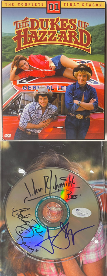 Dukes of Hazzard Autographed 3 Sig 1st Season DVD/3 Disc Set- JSA- Tom Wopat -Luke, John Schneider -Bo & Catherine Bach -Daisy-Powers Sports Memorabilia