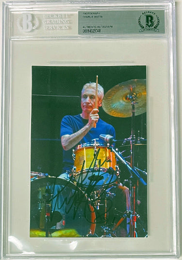 Charlie Watts Autographed 4X6 Photo- Beckett/BAS Encapsulated (Rolling Stones Drummer)-Powers Sports Memorabilia