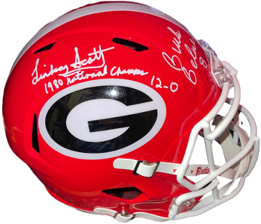 Buck Belue & Lindsay Scott dual Autographed Georgia Bulldogs Riddell FS Speed Rep Helmet- BAS/Beckett 12-0/1980 National Champs-Powers Sports Memorabilia