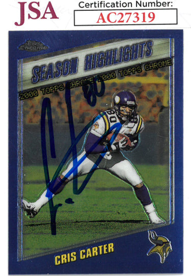 Cris Carter Autographed 2000 Topps Chrome Football Card #193- JSA #AC27319 (On Card Auto/Minnesota Vikings)-Powers Sports Memorabilia