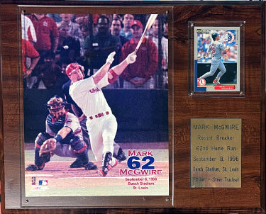Mark McGwire St. Louis Cardinals Record Breaker 62nd Home Run 8x10 Photo and Card 12x15 Plaque-Powers Sports Memorabilia