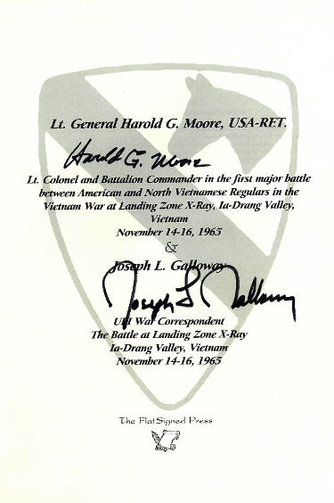 Lt. Gen Hal/Harold Moore/J. Galloway Dual Autographed 2009 6x9 ?Çô JSA Book Release Sheets/Vietnam/Z-Ray/Ia-drang-Powers Sports Memorabilia