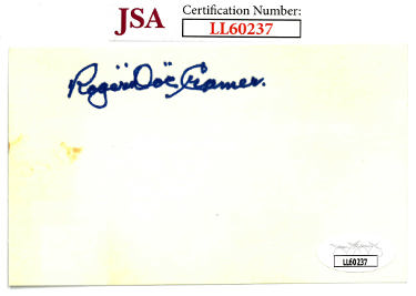 Roger "Doc" Cramer Autographed 3X5 Index Card imperfect- JSA #LL60237 (A's/Red Sox/Senators/Tigers)-Powers Sports Memorabilia