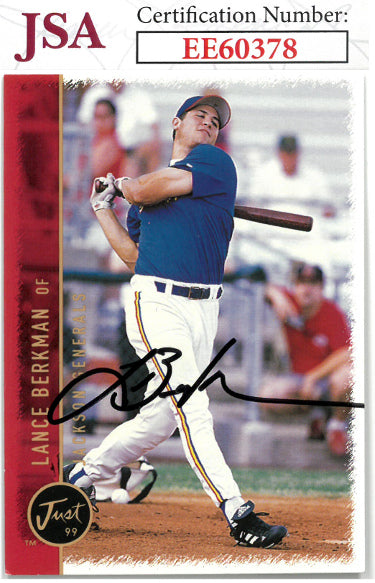 Lance Berkman Autographed 1999 Just Minors Rookie Baseball Card #11- JSA #EE60378 (On Card Auto/Generals/Astros)-Powers Sports Memorabilia