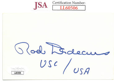 Rod Dedeaux Autographed 3X5 Index Card USC/USA- JSA #LL60506 (USC Trojans/Coach of the Year)-Powers Sports Memorabilia