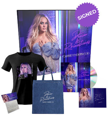 Carrie Underwood Autographed 2022 Denim & Rhinestones Photo Card w/Boxed Set/CD/Tote Bag/Stickers/T-Shirt (M)-Powers Sports Memorabilia