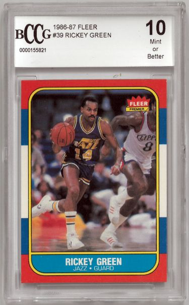 Rickey Green 1986-87 Fleer Rookie Basketball Card (RC) #39- BCCG Graded 10 Mint or Better (Utah Jazz)-Powers Sports Memorabilia