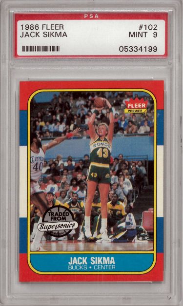 Jack Sikma 1986-87 Fleer Basketball Card #102- PSA Graded 9 Mint (Milwaukee Bucks)-Powers Sports Memorabilia
