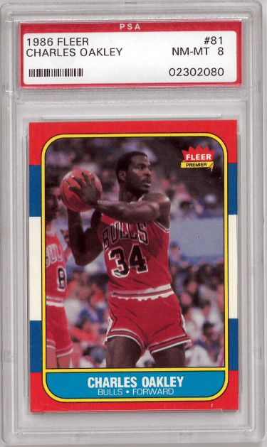 Charles Oakley 1986-87 Fleer Rookie Basketball Card (RC) #81- PSA Graded 8 NM-MT (Chicago Bulls)-Powers Sports Memorabilia