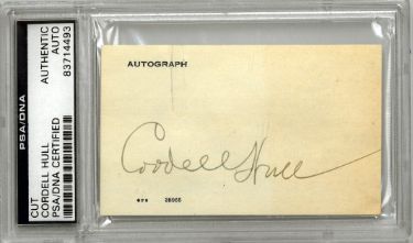 Cordell Hull Autographed 2.25x3.5 Cut Signature- PSA Encapsulated (Secretary of State/Senator)-Powers Sports Memorabilia