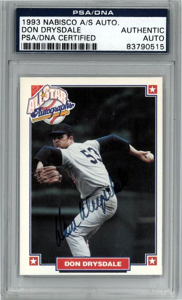 Don Drysdale Autographed 1993 Nabisco All Star Auto Card- PSA Authentic Auto (Brooklyn/Los Angeles Dodgers)-Powers Sports Memorabilia
