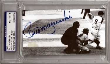 Bill Mazeroski Autographed 3x5.5 Cut Signature- PSA Encapsulated with Autograph Grade 8 NM-MT-Powers Sports Memorabilia