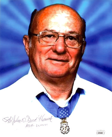 John "Bud" Hawk Autographed WWII Vintage B&W 8x10 Photo- JSA #AC92630 -Medal of Honor-Powers Sports Memorabilia