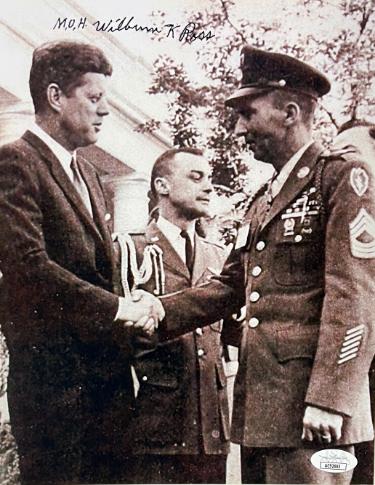 Wilburn Ross Autographed WWII Vintage B&W 8x10 Photo- JSA #AC92663- Medal of Honor/JF Kennedy-Powers Sports Memorabilia