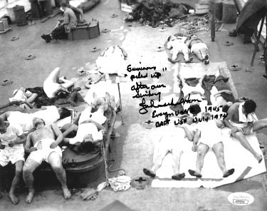 Ensign John Woolston Autographed WWII Vintage B&W 8x10 Photo- JSA #AC92742- USS Indianapolis Survivor CA-35-Powers Sports Memorabilia