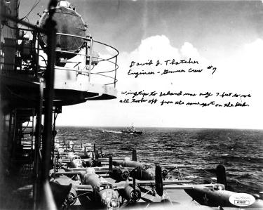 David Thatcher Autographed WWII Doolittle Raiders USS Hornet Vintage B&W 8x10 Photo- JSA #AC92637- Engineer- Gunner Crew #7-Powers Sports Memorabilia