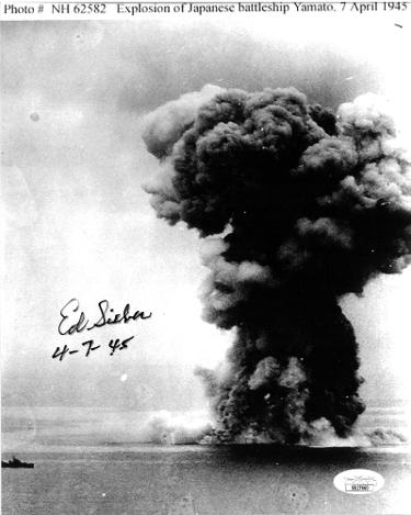 Edward Sieber Autographed WWII Vintage 8x10 Photo imperfect- JSA #SS17660- 4-7-45- Helldiver Japanese Yamato-Powers Sports Memorabilia