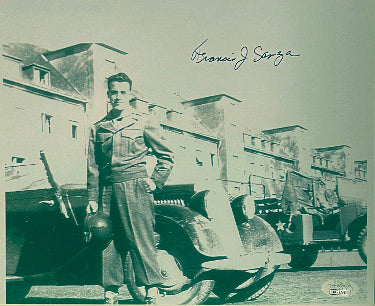 Francis Sanza Autographed WWII Vintage B&W 8x10 Photo- JSA #AC92776 (General Patton's Jeep Driver 3rd Army)-Powers Sports Memorabilia