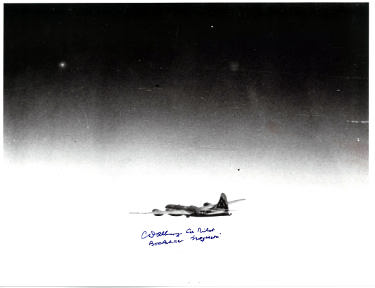 Capt Charles D Albury Autographed WWII B-29 Bomb Vintage B&W 8.5x11 Photo- PSA #AD55277- Co-Pilot Bockscar Nagasaki Aug 9, 1945-Powers Sports Memorabilia
