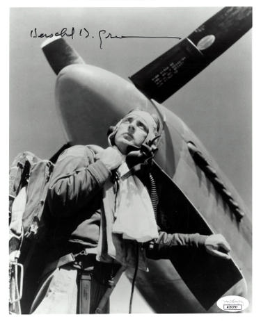 Herschel "Herky" Green Autographed WWII Vintage B&W 8x10 Photo- JSA #AC92797- Air Force Flying Ace Pilot-Powers Sports Memorabilia