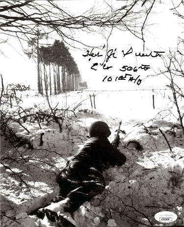 Herb "Jr" Suerth Autographed WWII Vintage B&W 8x10 Photo- JSA #AC92809- Band of Brothers/101st/E Co/506th-Powers Sports Memorabilia