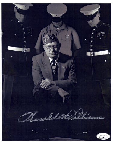Hershel W. Williams Autographed WWII Vintage B&W 8.5x11 Photo- JSA #AC92815- Medal of Honor/Iwo Jima-Powers Sports Memorabilia
