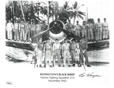 Ed Harper Autographed 1943 Pappy Boyington's Black Sheep 8.5x11 Photo- JSA #AC92675 (Corsair Pilot/VMF 214-1943 2nd Tour)-Powers Sports Memorabilia
