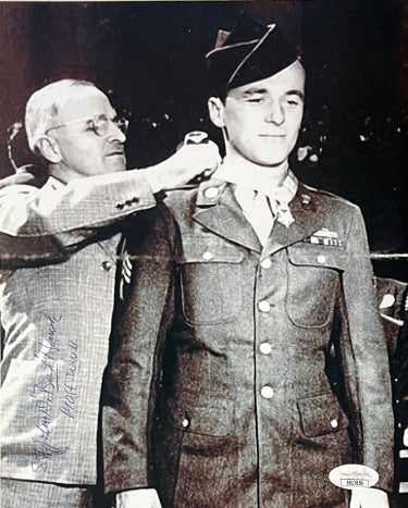 John "Bud" Hawk Autographed WWII Vintage B&W 8x10 Photo- JSA #SS17656 -Medal of Honor/June 20, 1945-Powers Sports Memorabilia