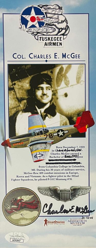 Charles E. McGee Autographed Museum 4x10 Photo/Card 3-12-15- JSA #AC92647 (WWll/Korean/Vietnam War/Tuskegee Airmen)-Powers Sports Memorabilia