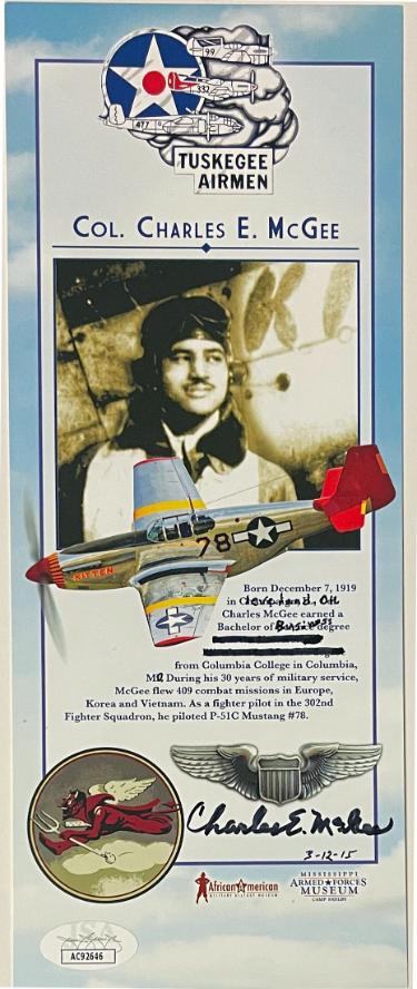 Charles E. McGee Autographed Museum 4x10 Photo/Card 3-12-15- JSA #AC92646 (WWll/Korean/Vietnam War/Tuskegee Airmen)-Powers Sports Memorabilia