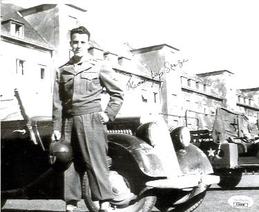 Francis Sanza Autographed WWII Vintage B&W 8x10 Photo- JSA #AC92650 (General Patton's Jeep Driver 3rd Army)-Powers Sports Memorabilia
