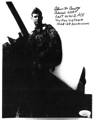 Col. Abner Aust Autographed Vintage B&W 8x10 Photo- JSA #AC92719- Colonel USAF/Last WW2 Ace/Tuy Vietnam/1968-69/300 Missions-Powers Sports Memorabilia