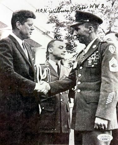 Wilburn Ross Autographed Vintage WWII B&W 8x10 Photo imperfect- JSA #AC92768- MOH WW2/JFK-Powers Sports Memorabilia