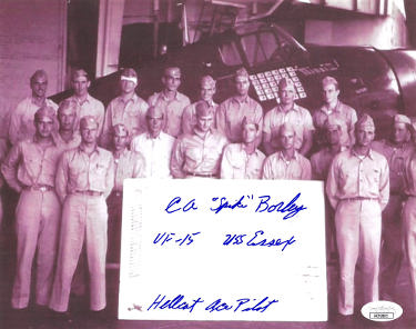 Clarence/C.A. "Spike" Borley Autographed WWII Vintage 8x10 Photo- JSA #AC92685- VF-15 USS Essex/Hellcat Ace Pilot-Powers Sports Memorabilia