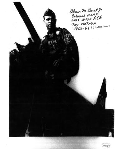Col. Abner Aust Autographed Vintage B&W 8.5x11 Photo- JSA #AC92692- Colonel USAF/Last WW2 Ace/Tuy Vietnam/1968-69/300 Missions-Powers Sports Memorabilia