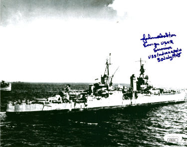Ensign John Woolston Autographed WWII Vintage B&W 8x10 Photo- JSA #AC92741- USS Indianapolis Survivor CA-35-Powers Sports Memorabilia