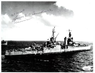 James E. O'Donnell Autographed WWII Vintage B&W 8.5x11 Photo- JSA #AC92700- Survivor/USS Indianapolis 1945-Powers Sports Memorabilia