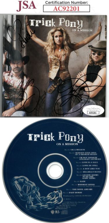 Trick Pony Band Autographed 2002 On A Mission Album Cover Booklet w/ CD ?Çô JSA 3 sig Heidi Newfield/Ira Dean/Keith Burns-Powers Sports Memorabilia