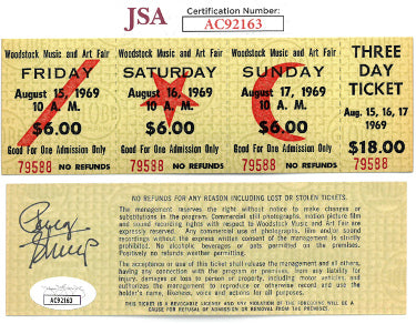 Penny Stallings Autographed 1969 Woodstock Music & Art Fair JSA?ÇôUltra Rare $18 Advance Purchase 3 Day Full Ticket Aug 15-17, 1969-Powers Sports Memorabilia
