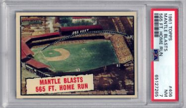 Mickey Mantle 1961 Topps Blasts 565 FT. Home Run Card #406- PSA Graded 7 NM (New York Yankees)-Powers Sports Memorabilia