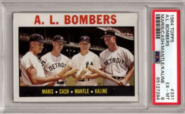 1964 Topps AL Bombers Card #331- Roger Maris/Mickey Mantle/Al Kaline/Norm Cash- PSA Graded 6 EX-MT-Powers Sports Memorabilia