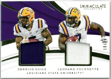 Leonard Fournette & Derrius Guice 2018 Panini Immaculate Collection Player Worn Relic Card #10- 10/99 (LSU Tigers)-Powers Sports Memorabilia