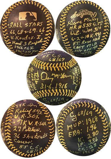 Denny McLain Autographed OML Black Baseball 1968 31-6/WS/MVP/2X CY/3x AS/Mickey Mantle-JSA - CTBL_A34505-Powers Sports Memorabilia